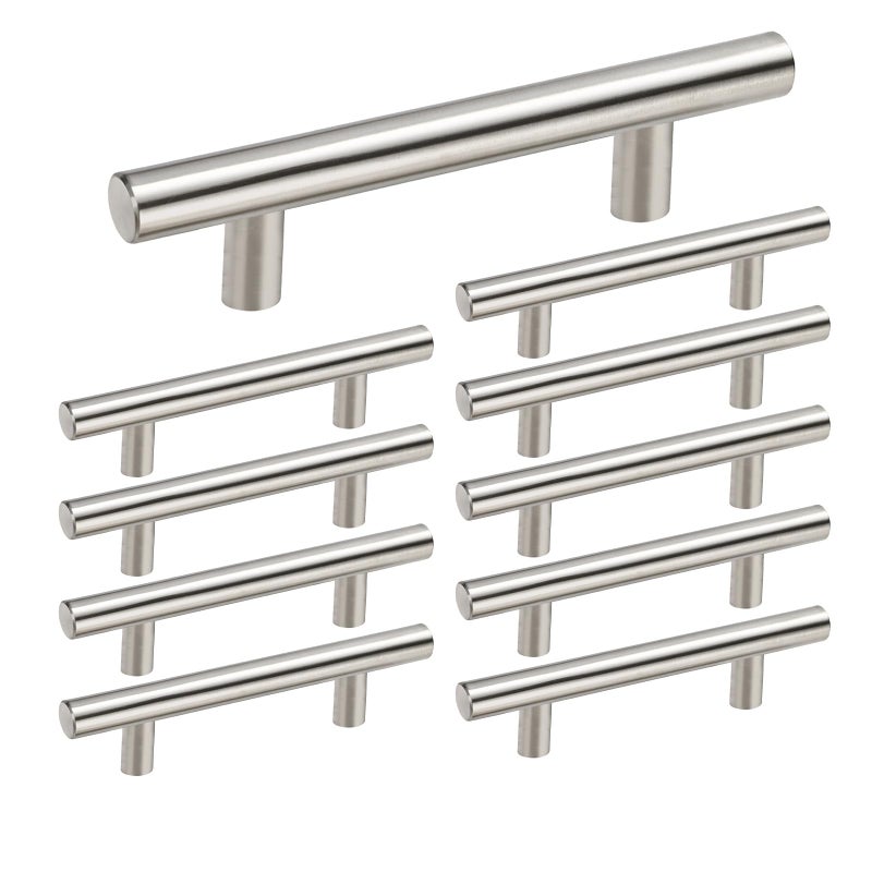 homdiy Cabinet Handles Brushed Nickel Cabinet Pulls - HD201SNB Cabinet Hardware 10 Pack 4in Hole Centers Cabinet Door Handles for Kithen Cabinets - Image 1